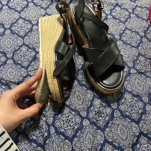 Coach Black Leather Espadrille Sandals